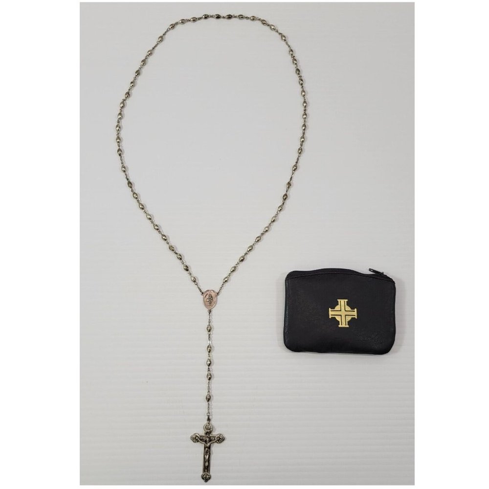 *B) Vintage Creed Sterling Catholic Metal Beaded Rosary Crucifix Cross